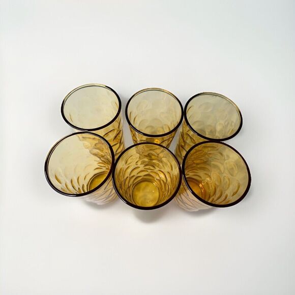 6 Hazel Atlas Amber El Dorado Optic Dot Coin Tumbler Juice Glasses MCM Vintage - Picture 11 of 11